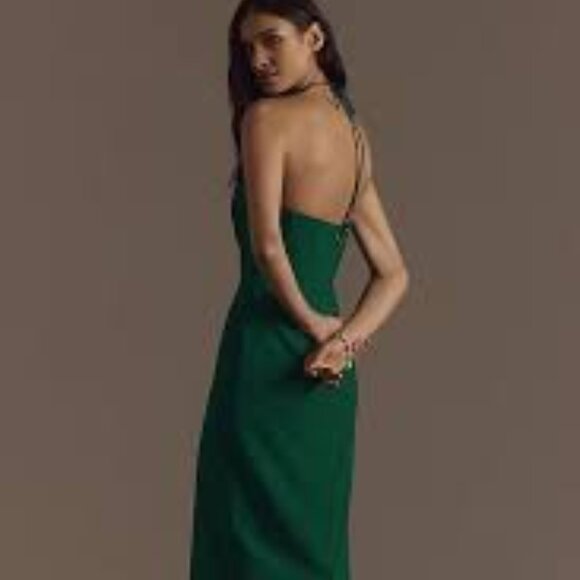 Liv Foster Anthropologie hunter green crepe halter dress gown size 10 - Picture 3 of 6